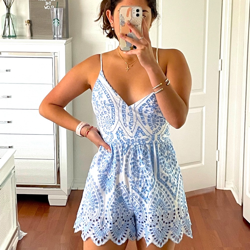Blue and white romper